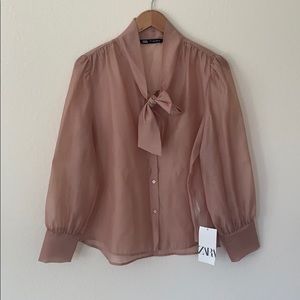 Zara Organza Pussy Bow Blouse